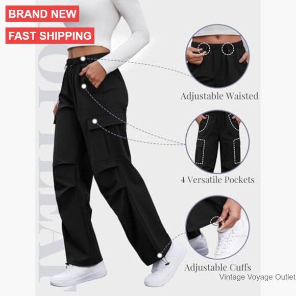 Women's Cargo Pants Elastic Waist Water Resistant Lightweight Hiking - Picture 5 of 6